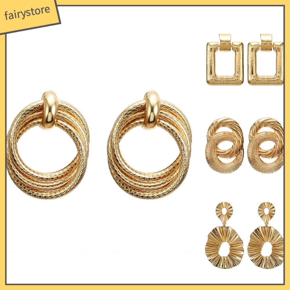 Bông Tai Dáng Dài Hình Tròn / Vuông Thời Trang Cho Nữ