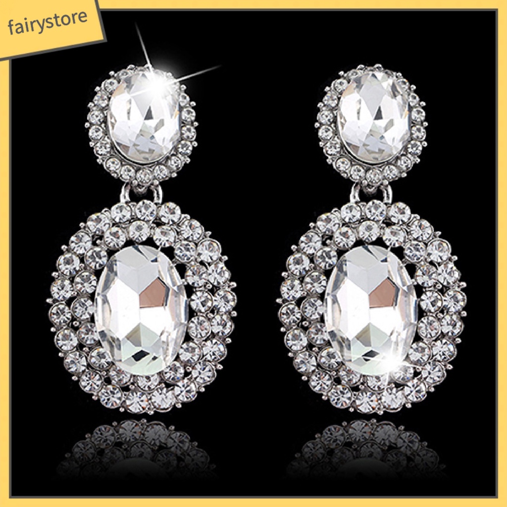 1 Đôi Bông Tai Đính Đá Hình Oval Phong Cách Cổ Điển Sang Trọng