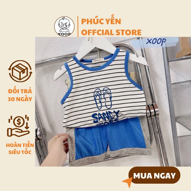 Đồ Bộ ba lỗ XOOP cotton  4 chiều XOOP in hình đôi dép cho bé trai bé gái (12-24kg) BL19,Bộ thời trang Shop Phúc Yến