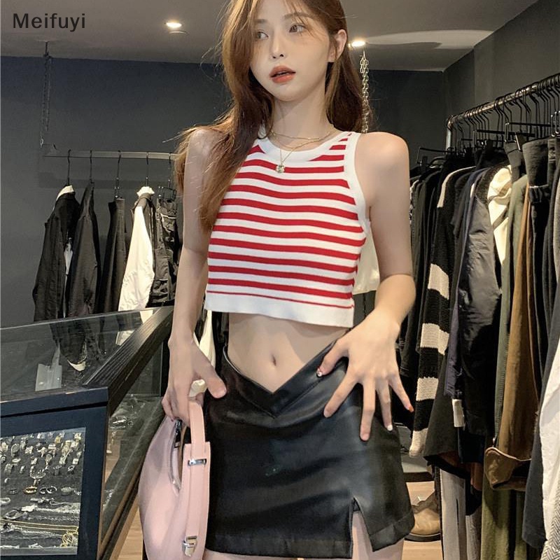 Áo Hai Dây Cổ Tròn Họa Tiết Kẻ Sọc Thời Trang Mùa Hè Quyến Rũ Cho Nữ