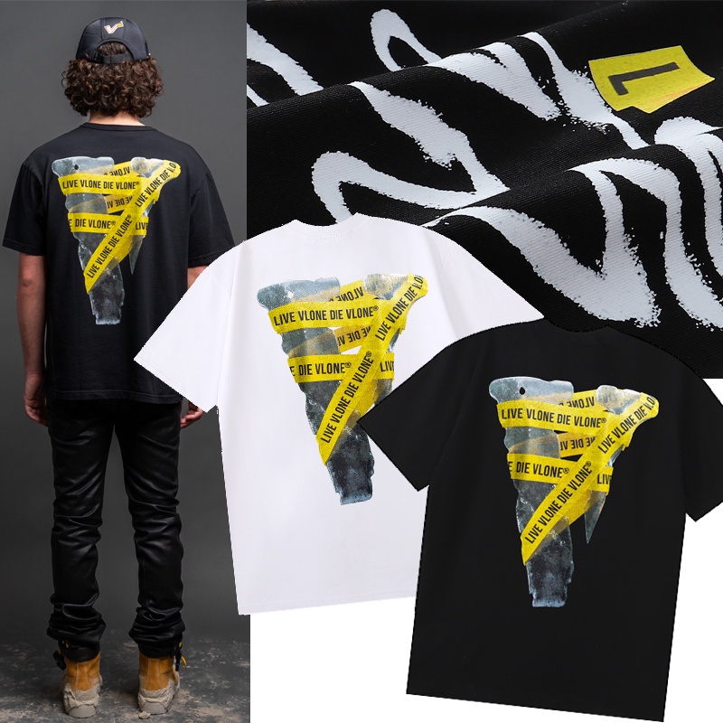 Áo Thun Cotton Tay Ngắn In Chữ VLONE Cổ Điển Thời Trang Cho Nam Và Nữ