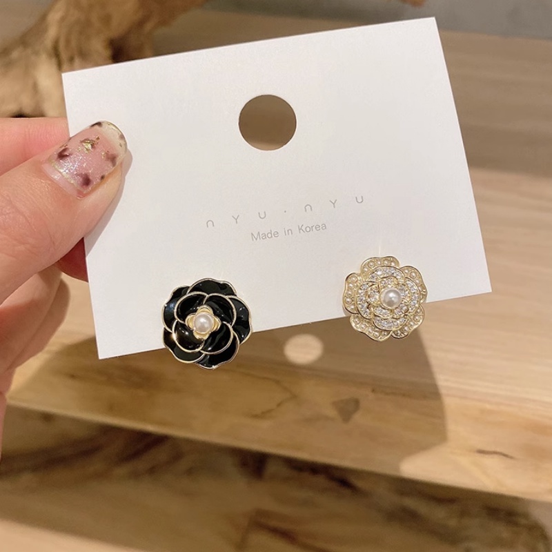 Bông Tai Mạ Bạc 925 Hình Hoa Trà Đính Ngọc Trai Sang Trọng Thời Trang Cho Nữ