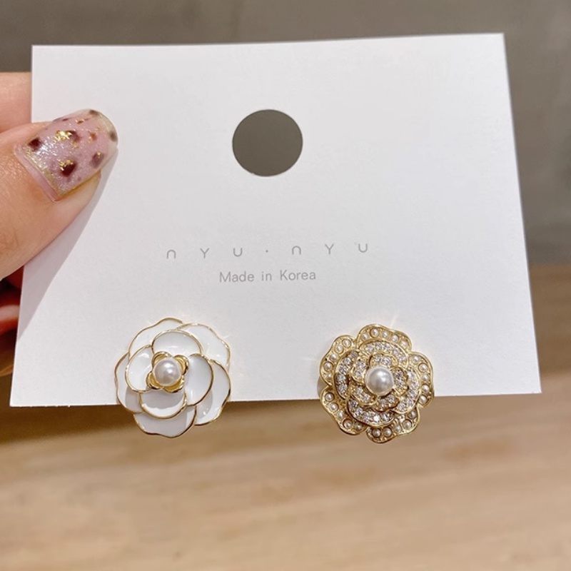 Bông Tai Mạ Bạc 925 Hình Hoa Trà Đính Ngọc Trai Sang Trọng Thời Trang Cho Nữ