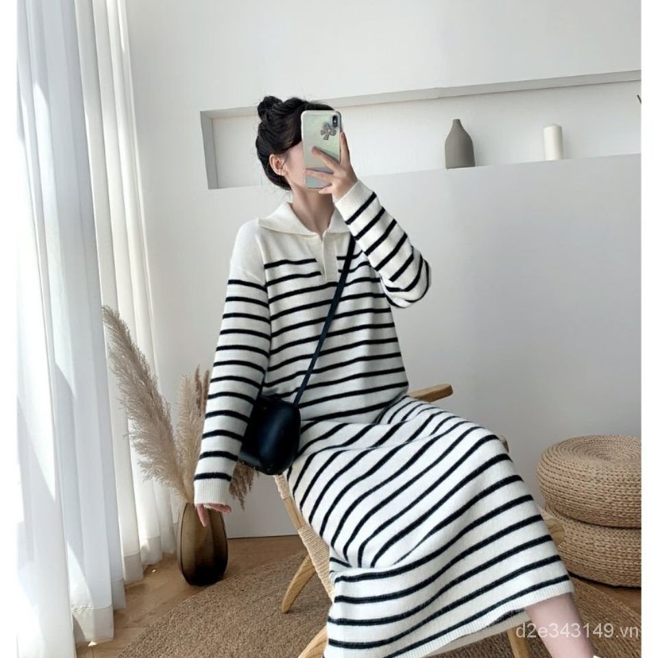 Đầm Sweater Dệt Kim Cổ Polo Dáng Rộng Cao Cấp Thời Trang Thu Đông 2023 Cho Nữ