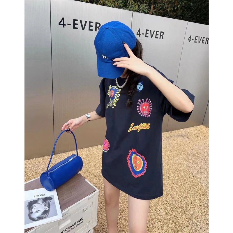 Áo Thun Tay Ngắn Dáng Rộng Thêu Hình Mặt Trời / Sứa Thời Trang Chất Lượng Cao