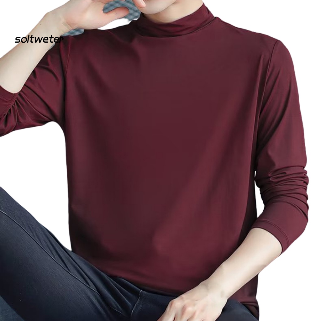 Áo Thun Tay Dài Cổ Cao Màu Trơn Dáng Ôm Chống Mòn Thời Trang Mùa Đông Cho Nam