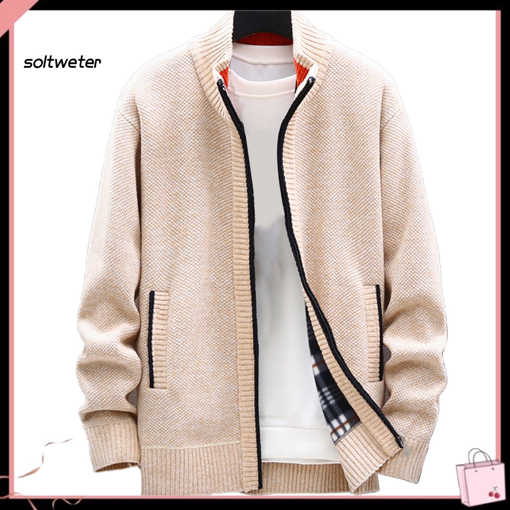 Áo Khoác Cổ Đứng Tay Dài Màu Trơn Dày Dặn Thời Trang Thu Đông Cho Nam