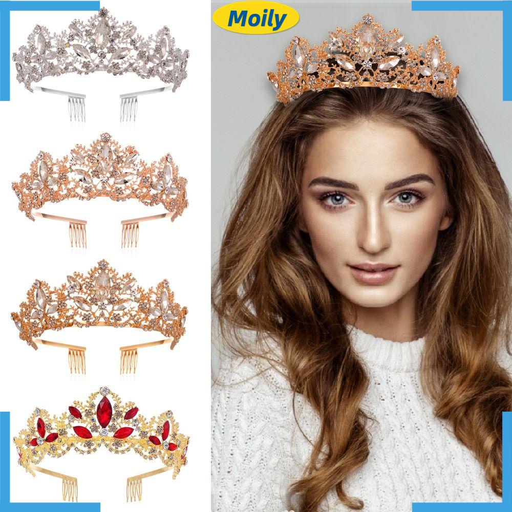 MOILYVN Vương Miện Hợp Kim Đính Đá Pha Lê Sang Trọng