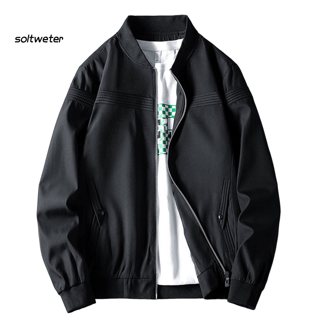 Áo Khoác Bóng Chày Cổ Đứng Dáng Rộng Màu Trơn Có Khóa Kéo Thời Trang Đường Phố Mùa Thu Cho Nam