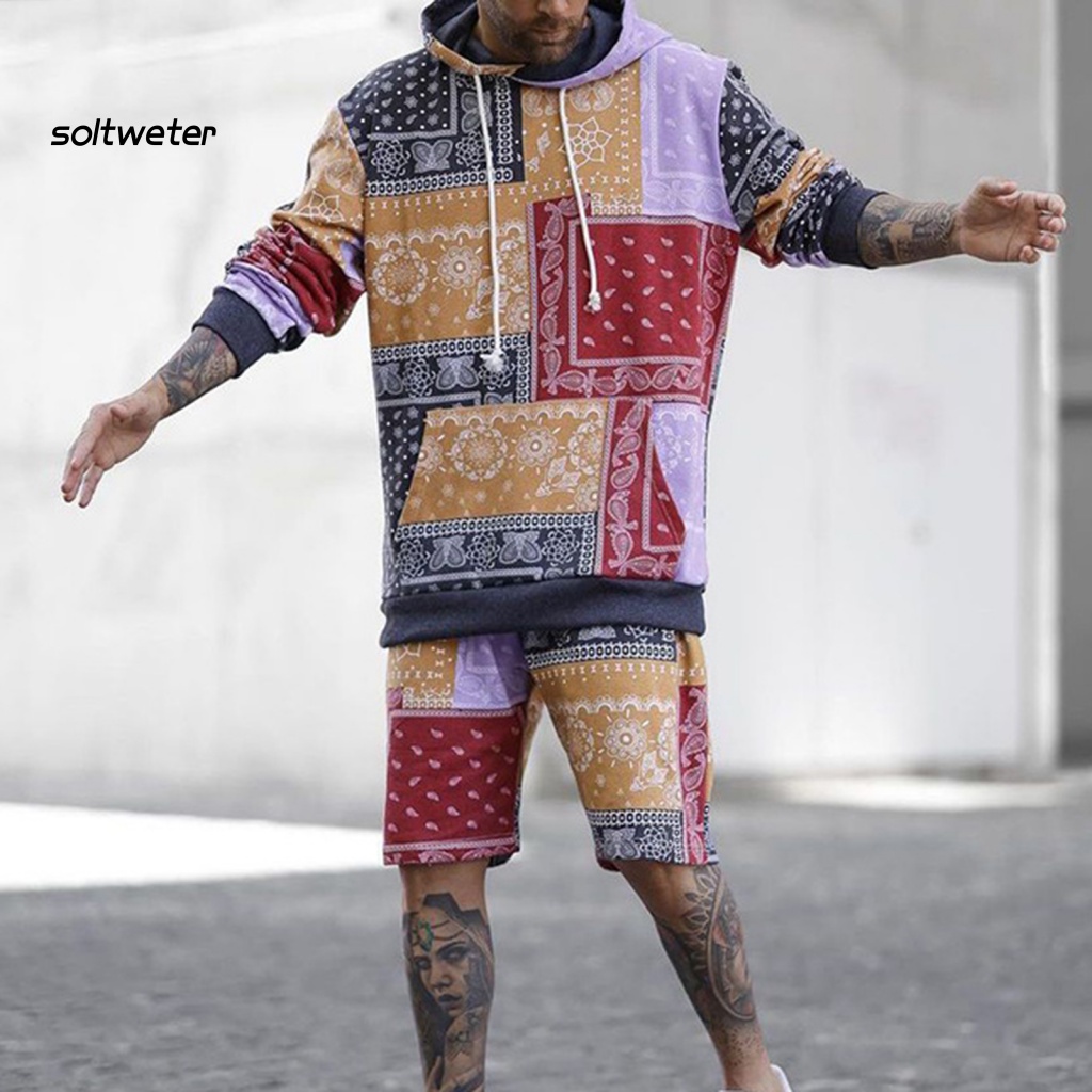 Bộ Áo Hoodie Tay Dài In Họa Tiết Phong Cách Bohemian Kèm Quần Short Lưng Thun Thời Trang Mùa Thu Cho Nữ