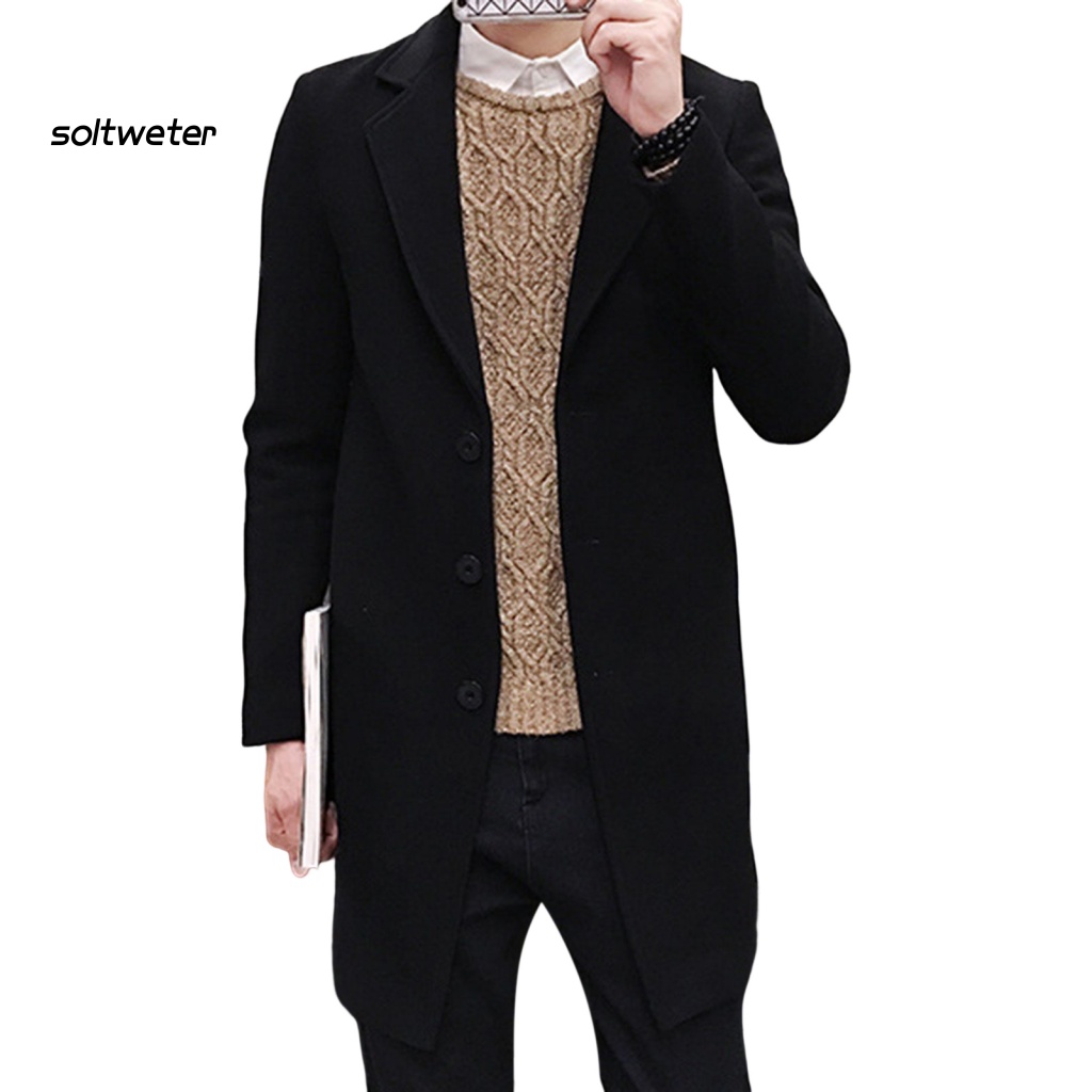 St Áo Khoác Nam Màu Trơn Dáng Ôm Cài Nút Cổ Bẻ Phong Cách Doanh Nhân Thời Trang Thu Đông