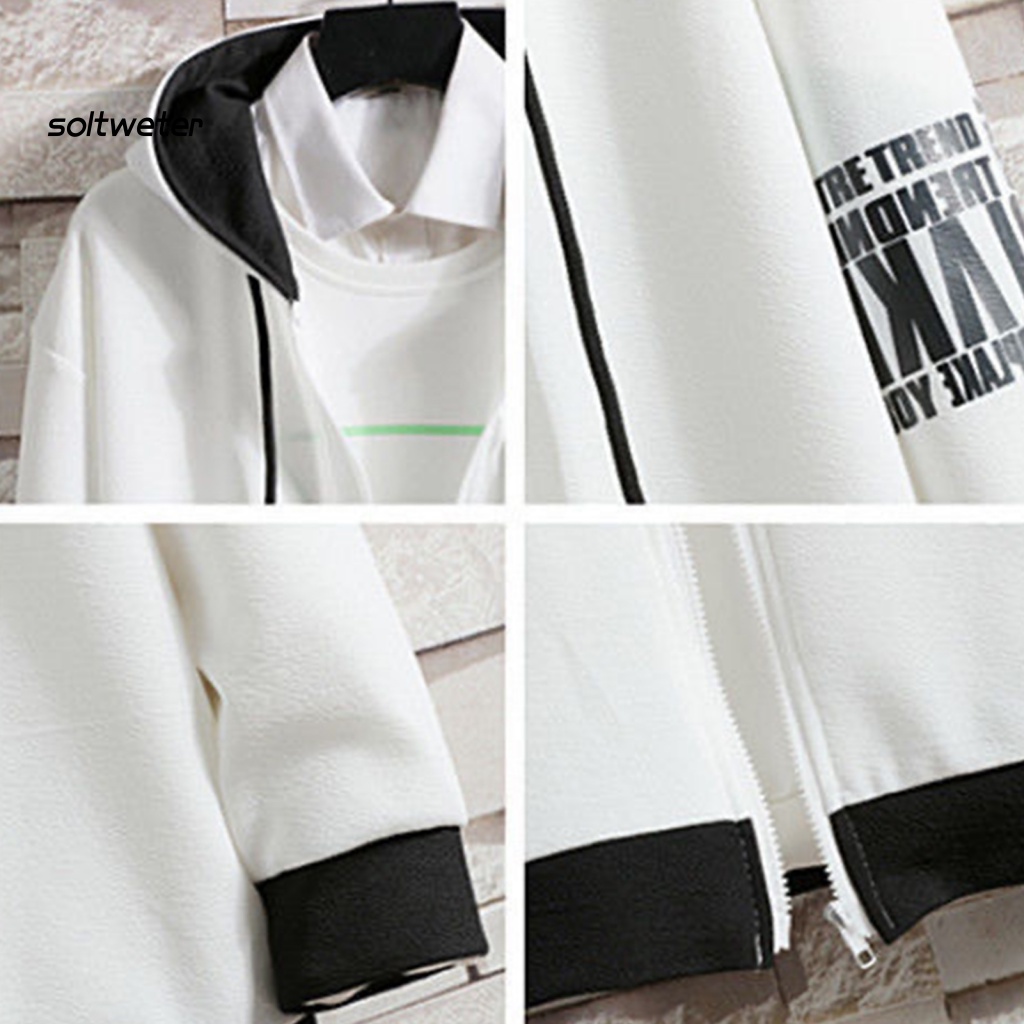 1 Bộ Áo Khoác Nỉ Có Khóa Kéo Dáng Rộng In Chữ Phong Cách Hàn Quốc Thời Trang Cho Nam