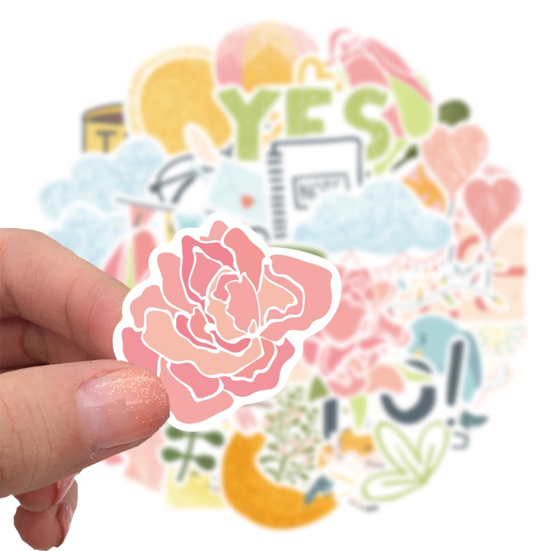 Bộ 49 Miếng Dán Họa Tiết Hoa Hướng Dương / Chim Hoạt Hình Trang Trí Sổ Tay Diy