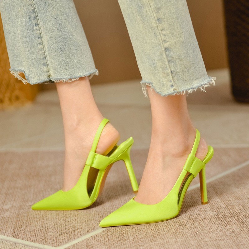 Giày cao gót YUNGUANG mũi nhọn màu xanh satin thời trang mùa thu 2022 cho nữ