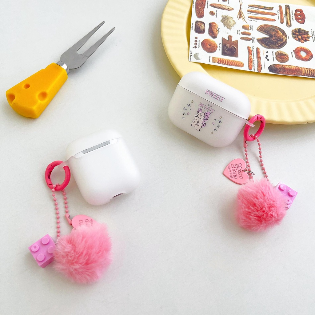 Vỏ Bảo Vệ Hộp Sạc Tai nghe không dây AirPods 1 2 3 Gen Pro2 2022 Bằng TPU Silicone Mềm Trong Suốt Hình Thỏ Phối Banh Lông Màu Hồng