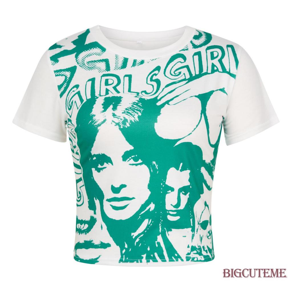 Áo Thun Crop Top Tay Ngắn Cổ Tròn Dáng Ôm In Chữ Thời Trang Mùa Hè Cho Nữ