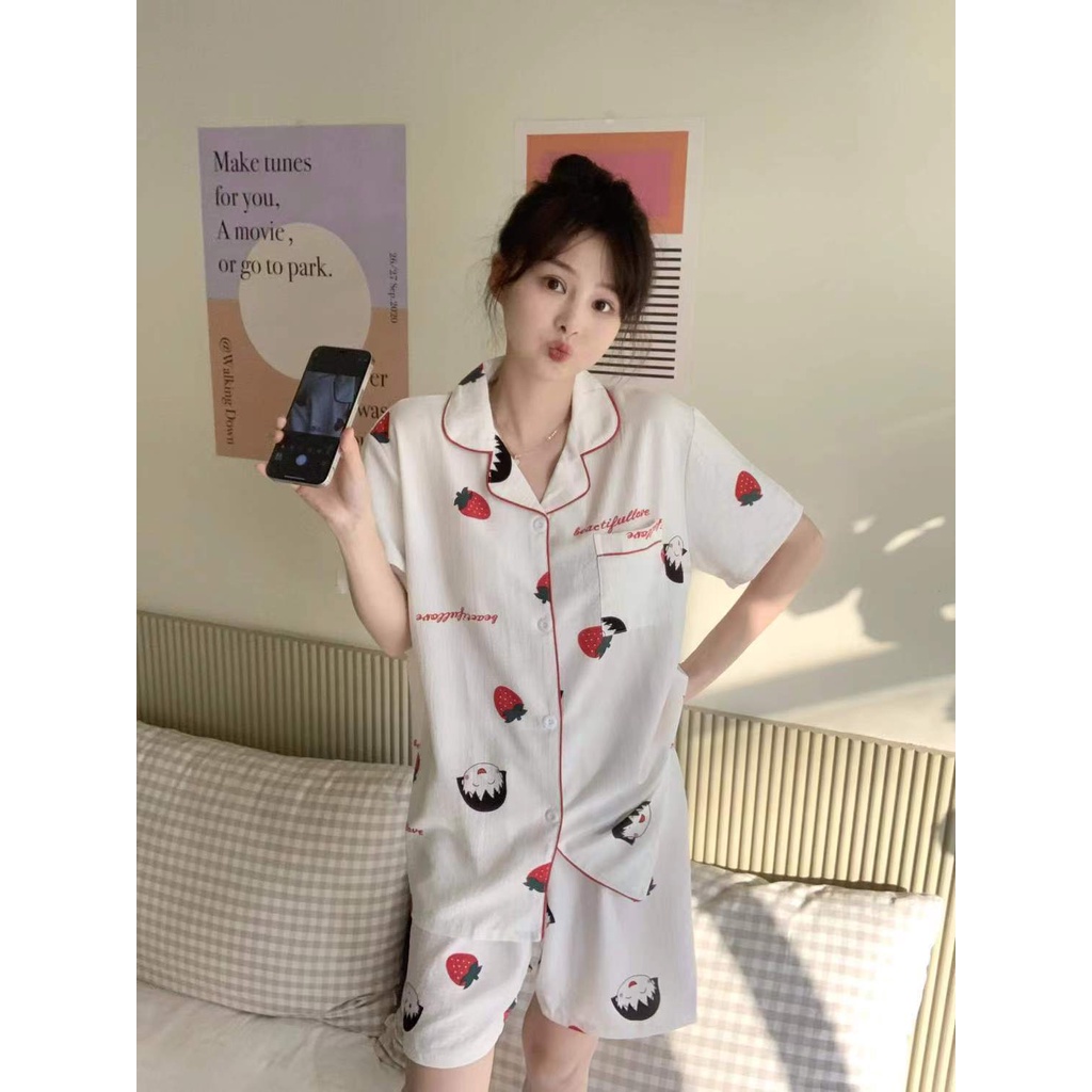 Bộ Đồ Ngủ Chất Liệu Cotton Mỏng Họa Tiết Hoạt Hình Maruko Phong Cách Nhật Bản Xinh Xắn Cho Bé Gái