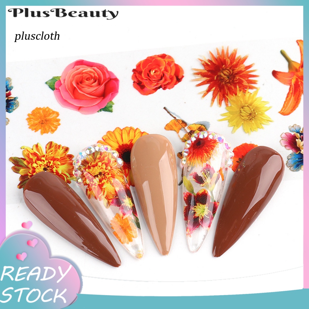 Set 10 Miếng Dán Trang Trí Móng Tay Họa Tiết Hoa Lấp Lánh Lâu Trôi Cho Nữ