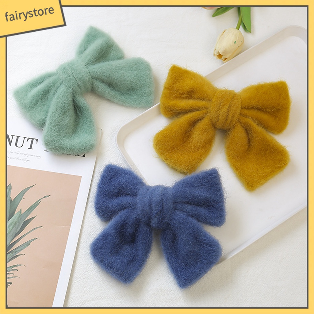 Kẹp Tóc Nơ Lớn Bằng Lông Nhung Màu Trơn Ngọt Ngào Cho Nữ