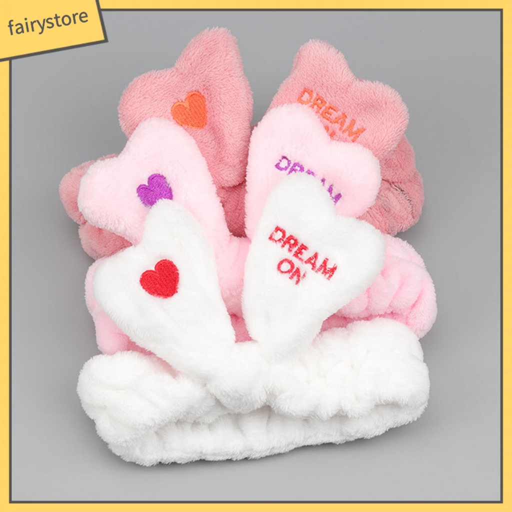 Băng Đô Cài Tóc Co Giãn Thêu Chữ / Trái Tim Thoải Mái Khi Rửa Mặt Cho Nữ