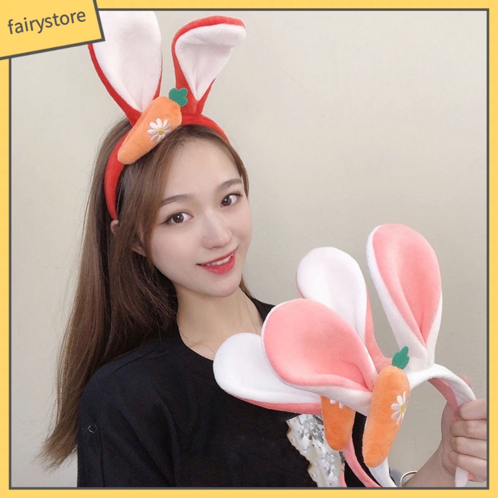 Băng Đô Cài Tóc Tai Thỏ Nhồi Bông Hoạt Hình Co Giãn Vui Nhộn