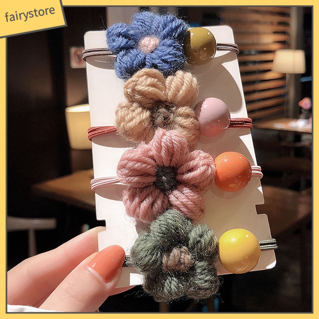 Dây Cột Tóc Co Giãn Mềm Mại Đính Hoa Dễ Thương Cho Bé Gái