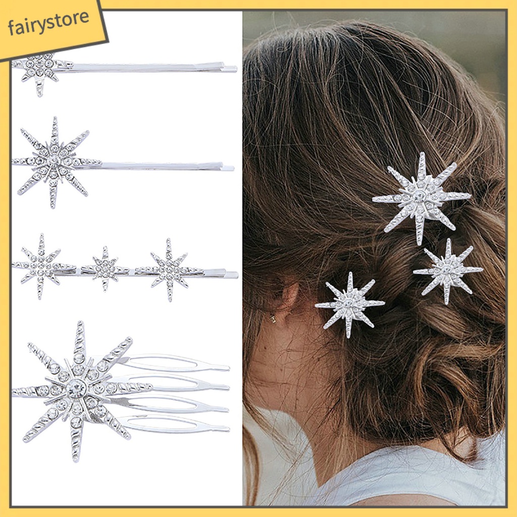 Set 4 Kẹp Tóc Hình Ngôi Sao Đính Đá Thời Trang Cho Cô Dâu