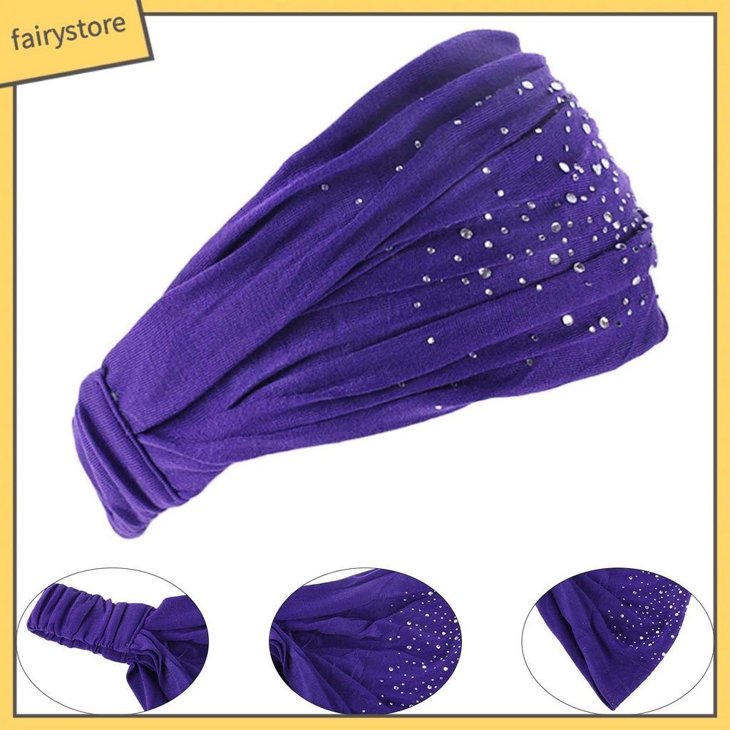 Băng Đô Cài Tóc Bản Rộng Co Giãn Tốt Màu Trơn Đính Đá Cho Nữ