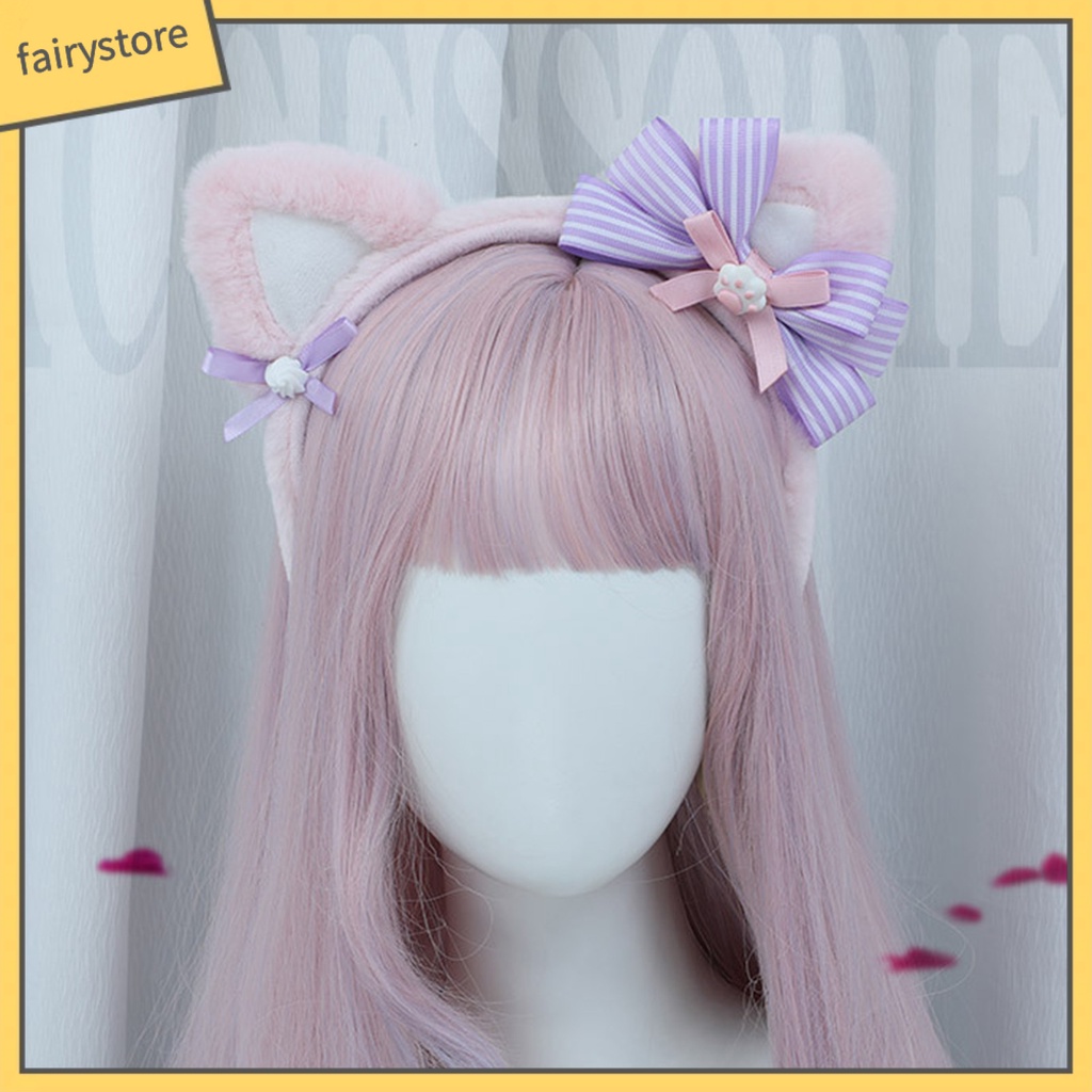 Băng Đô Cài Tóc Tai Mèo Hoạt Hình Phối Lông Chống Trượt Dành Cho Nữ