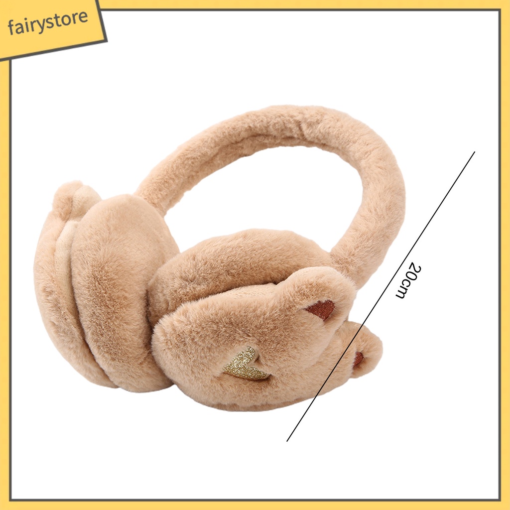 Chụp Tai Giữ Ấm Mùa Đông Bằng Vải Bông Dày Dặn Mềm Mại Co Giãn Không Trượt Thêu Hình Gấu Dễ Thương