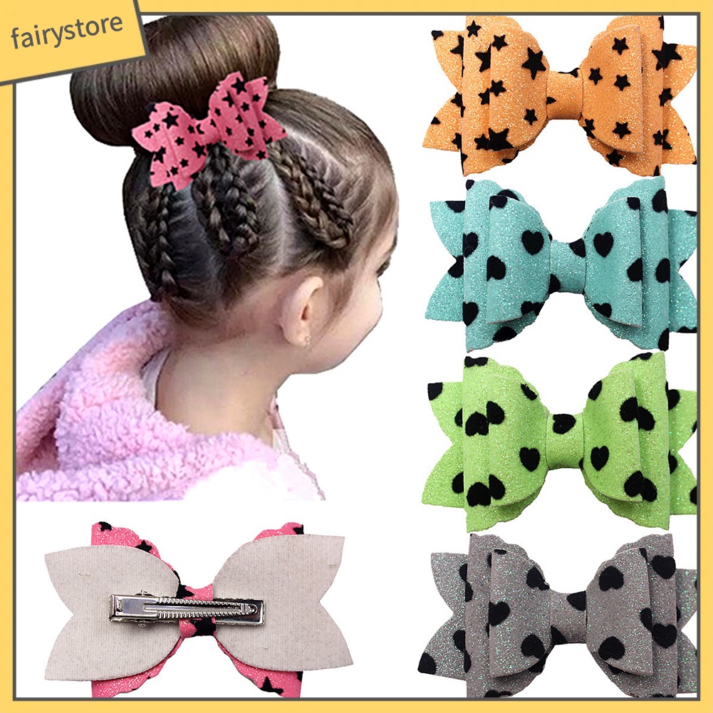 Kẹp Tóc Hình Ngôi Sao / Trái Tim Đính Kim Sa Lấp Lánh Xinh Xắn Cho Bé Gái