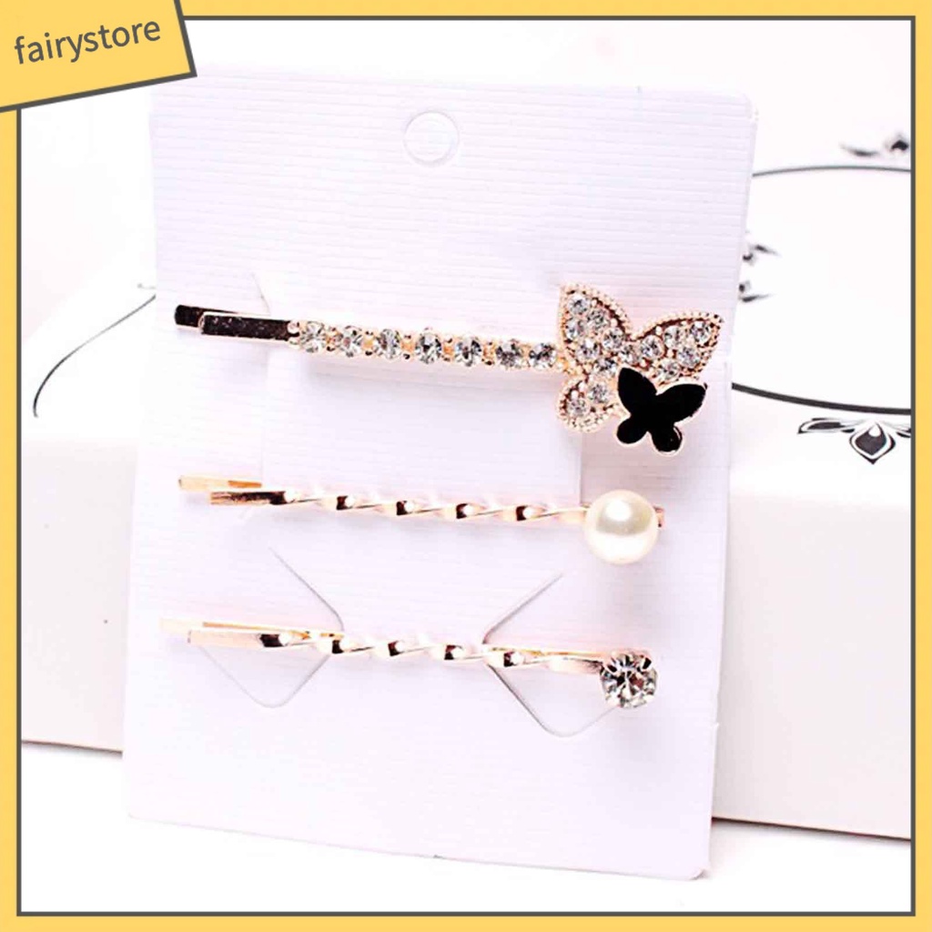 Bộ 3 Kẹp Tóc Đính Đá / Ngọc Trai Giả Hình Trái Tim Dùng Hàng Ngày