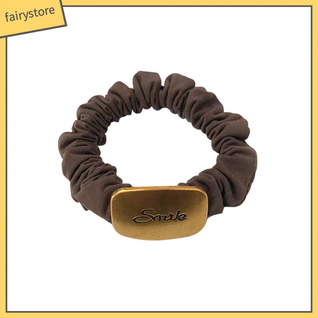 Dây Cột Tóc Co Giãn Đính Hoa Kim Loại Màu Trơn Đơn Giản Cho Nữ