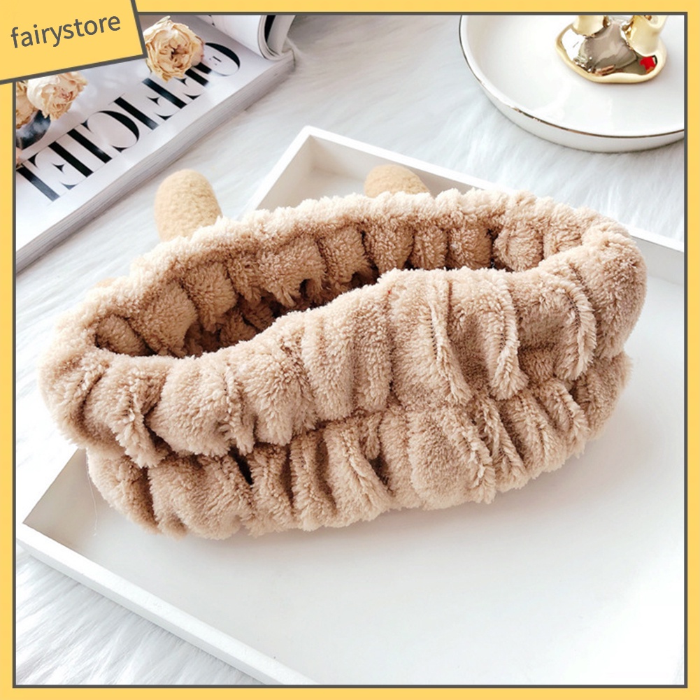 Băng Đô Rửa Mặt / Trang Điểm Co Giãn Mềm Mại Hình Sừng Hươu Dễ Thương Cho Nữ