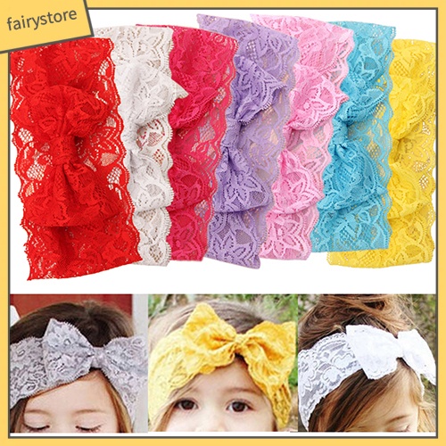 Băng Đô Cài Tóc Phối Nơ Ren Xinh Xắn Cho Bé Gái