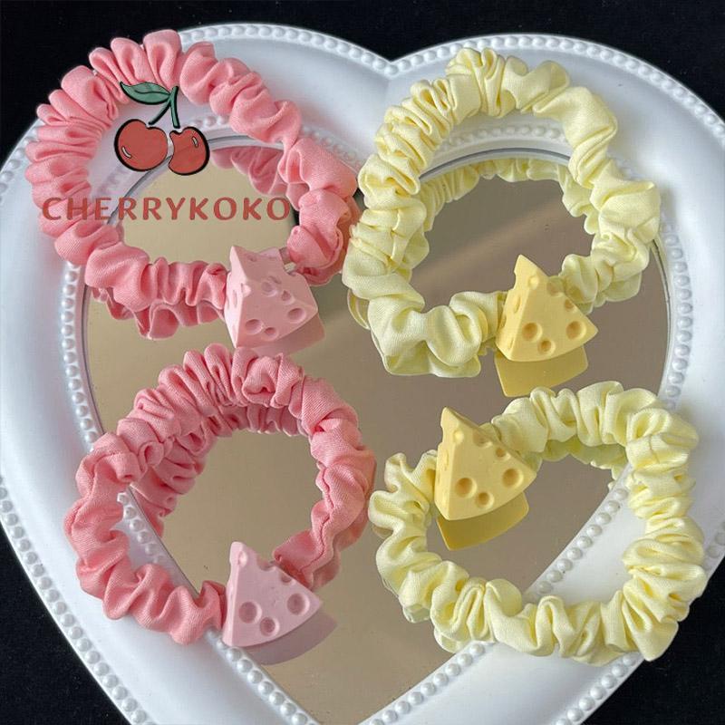 🍒🍒CHERRYKOKO Dây Cột Tóc Cỡ Lớn Họa Tiết Hoạt Hình Phô Mai Dễ Thương Cho Nữ