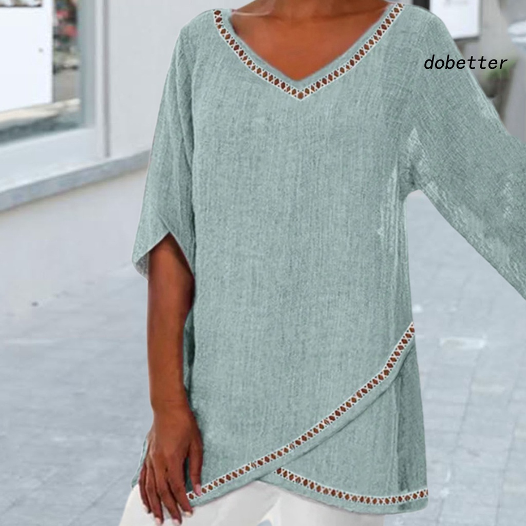 [DO] Áo Sơ Mi Dáng Rộng Cổ Chữ V Viền Ren Không Đều Màu Sắc Tinh Khiết Dành Cho Nữ