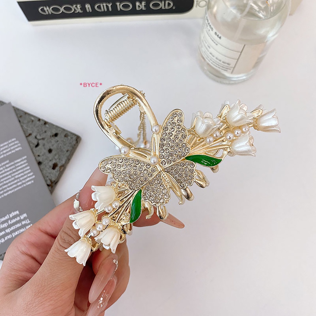 Kẹp Tóc Hình Hoa / Bướm Đính Ngọc Trai Phối Tua Rua Phong Cách Hàn Quốc Thanh Lịch Cho Nữ Mới