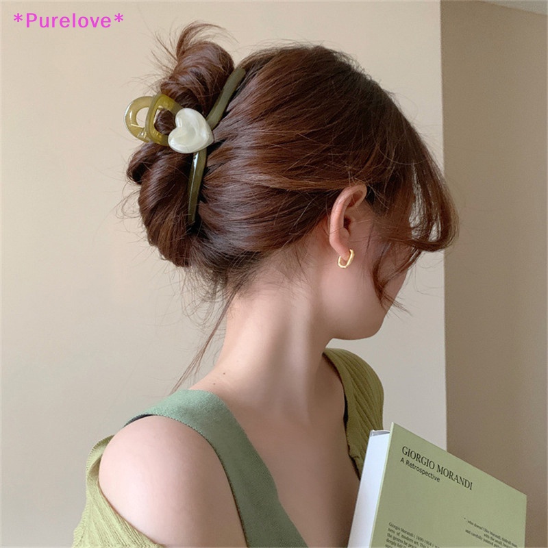 Kẹp Tóc Hình Trái Tim Màu Thạch Phong Cách Vintage Hàn Quốc Dễ Thương Cho Nữ Mới