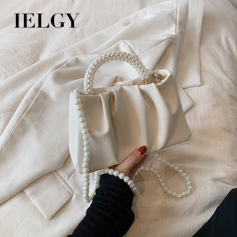 Túi Đeo Chéo Hình Đám Mây Xếp Ly Đính Ngọc Trai Thời Trang Dễ Phối Đồ Cho Nữ