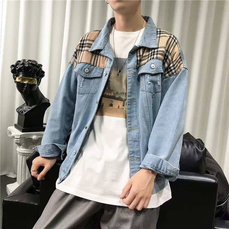 Áo Khoác Denim Dáng Rộng Phong Cách Hàn Quốc Thời Trang Xuân Thu Mới Cho Nam