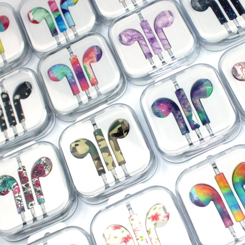 Tai Nghe Nhét Tai Có Dây 3.5mm In Họa Tiết Màu Sắc Kèm Mic IP Android-24h Ship