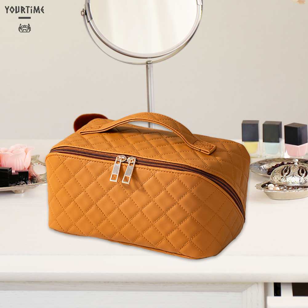 Túi Đựng Mỹ Phẩm Bằng Da PU Sức Chứa Lớn Họa Tiết Kẻ Sọc Thời Trang Mùa Hè Cho