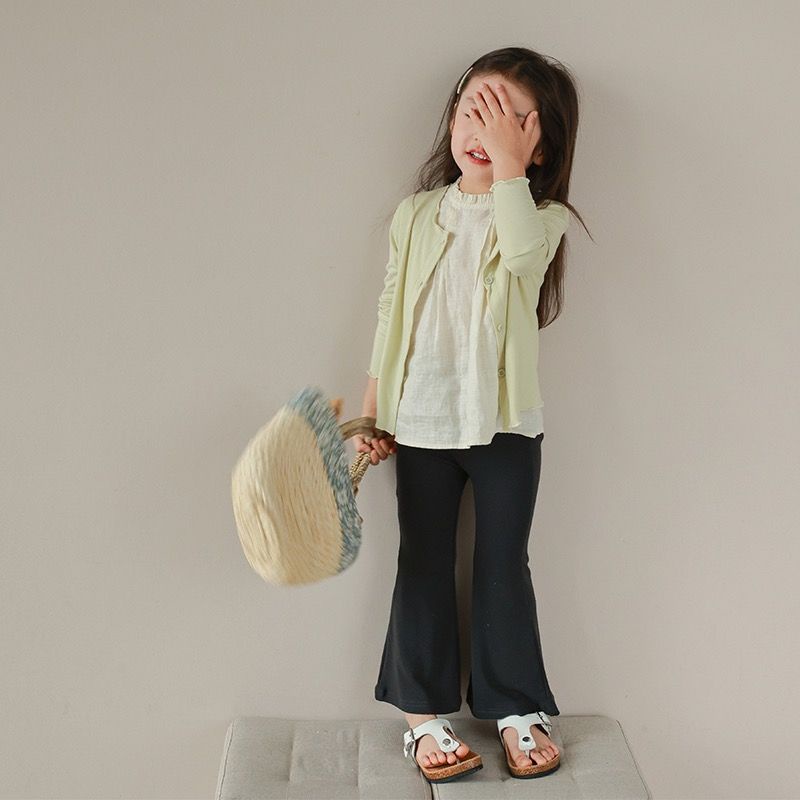 Quần Dài Ống Loe Màu Trơn Thời Trang Mùa Hè Xinh Xắn Cho Bé Gái