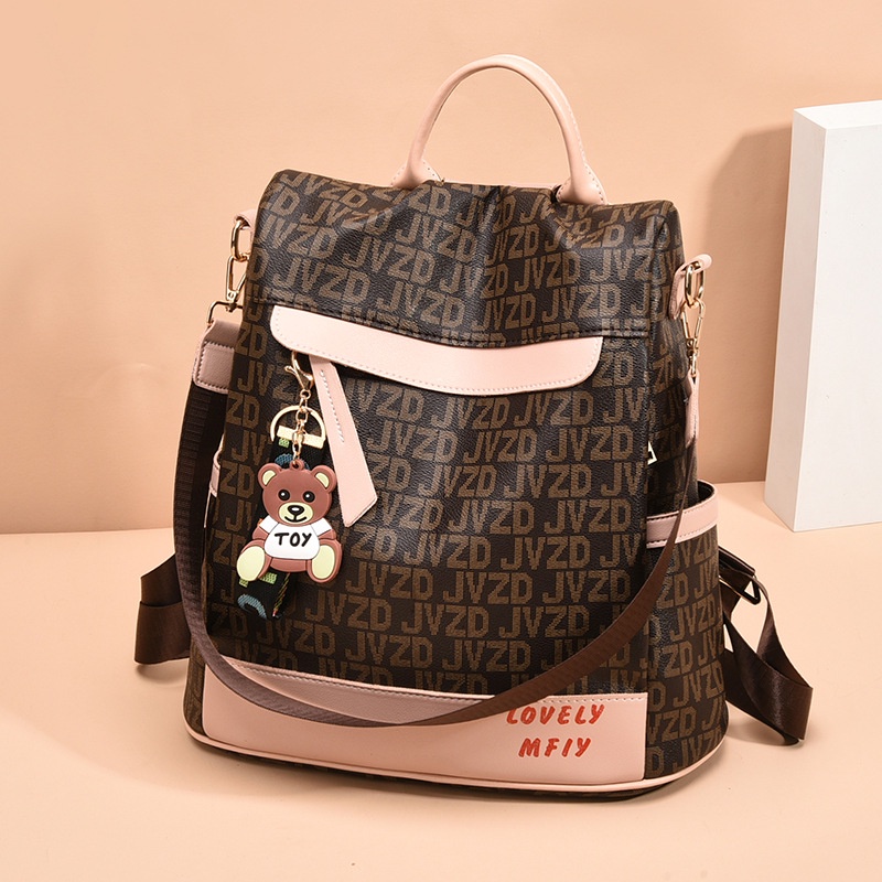 Ba Lô Da Chống Trộm In Chữ Đơn Giản Cho Nữ