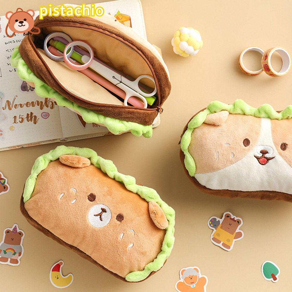 PISTA Túi Đựng Bút Hình Bánh Hamburger Bằng Lông Nhung Kích Cỡ Lớn Dễ Thương Xinh Xắn