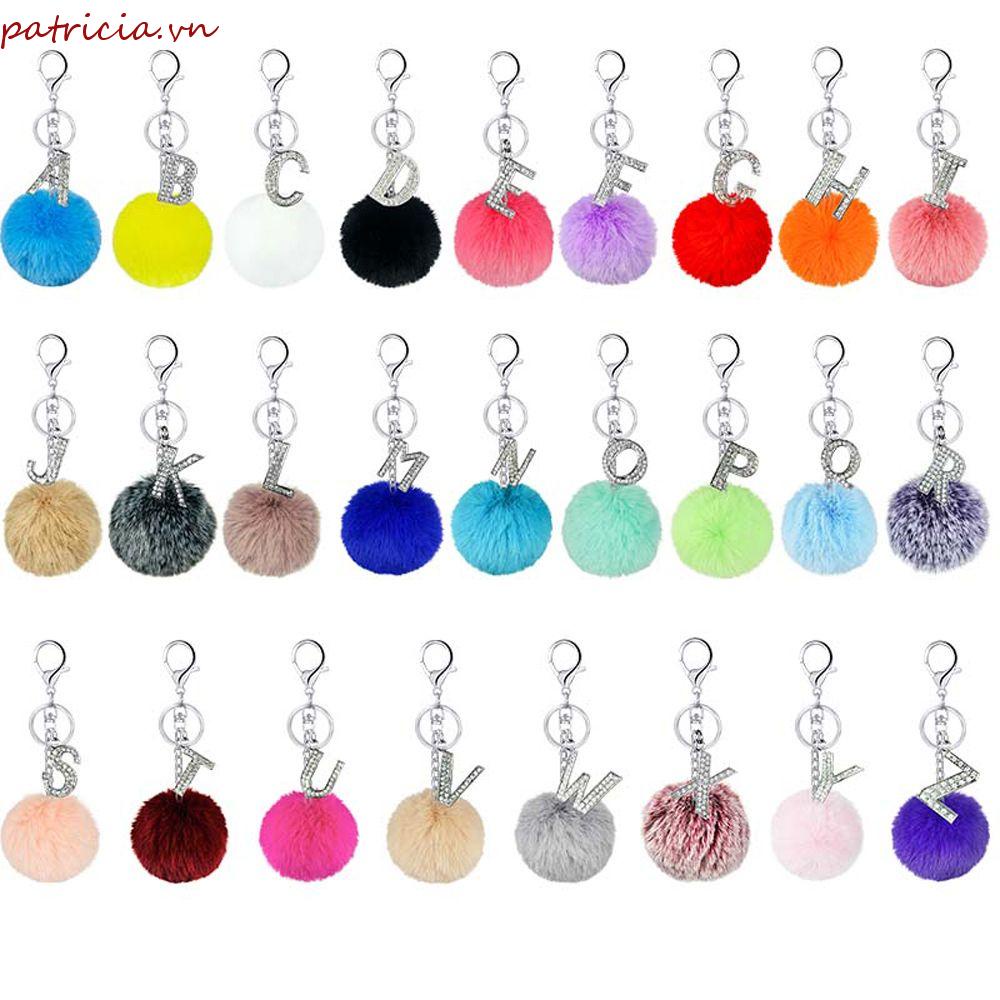 1 Móc Khóa Hình 26 Chữ Cái Gắn Quả Bông Và 26 Chữ Số Trang Trí Túi Xách