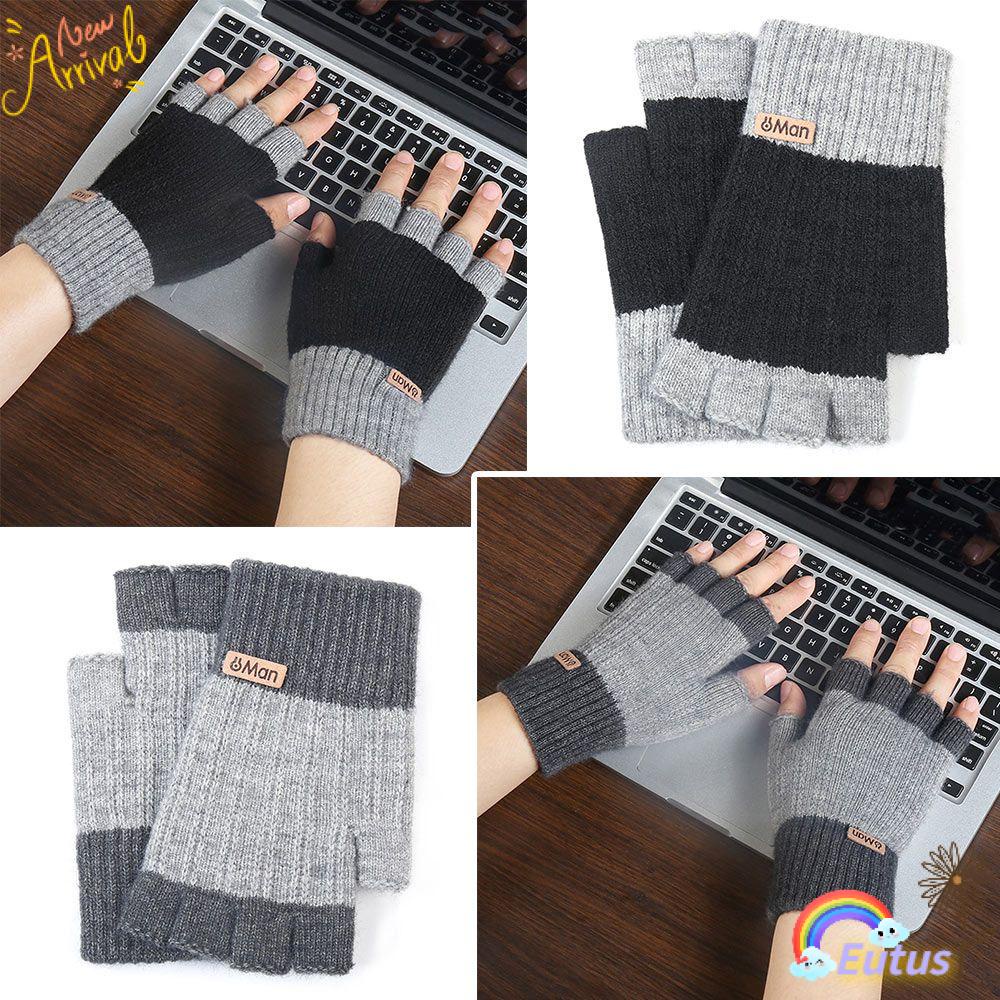 Găng Tay Len Hở Ngón Lót Nhung Dày Dặn Có Thể Sử Dụng Màn Hình Cảm