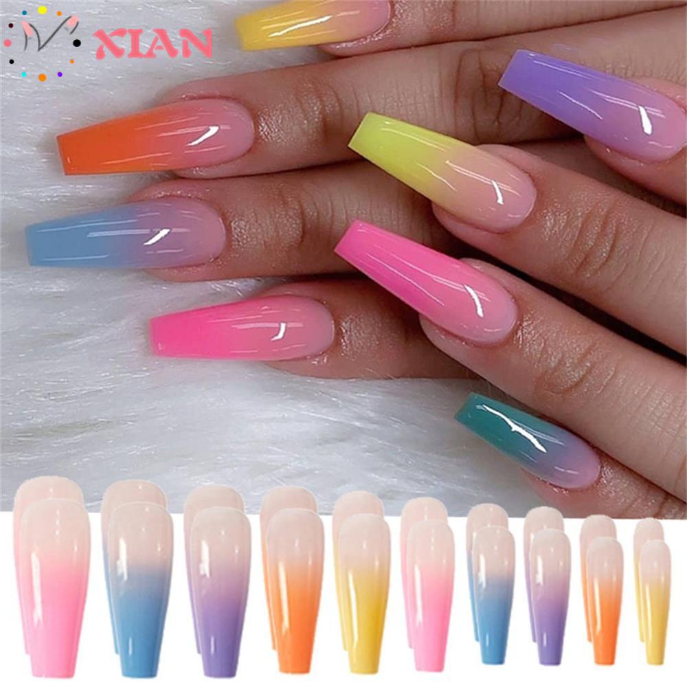 Set 20 Móng Tay Giả Màu Sắc Tuyến Tính XIANTIN