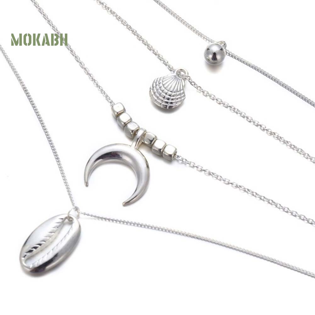 [Mok Abh] Vòng cổ Nhiều Lớp Với Mặt Dây Hình Vỏ Sò Và Mặt Trăng Phong Cách Boho